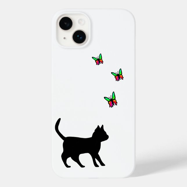 Funda De Case-Mate Para iPhone Gato negro y mariposa (Reverso )