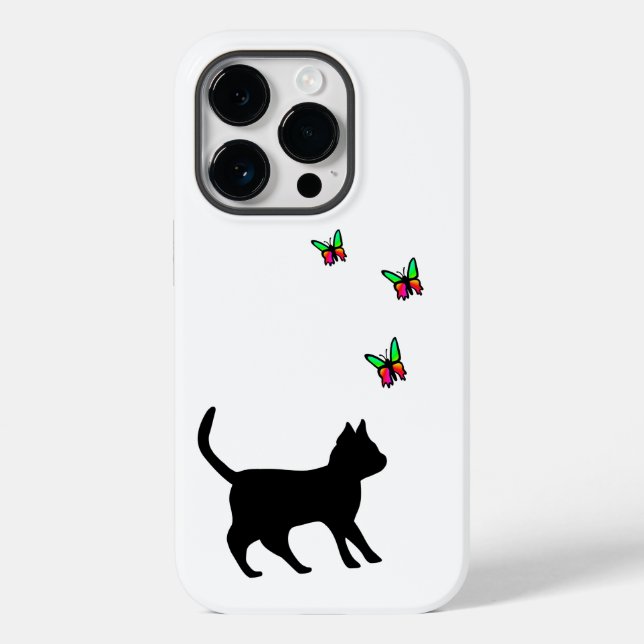 Funda De Case-Mate Para iPhone Gato negro y mariposa (Reverso )