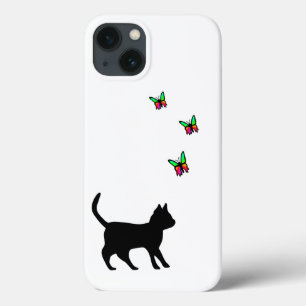 Funda Para iPhone 13 Gato negro y mariposa