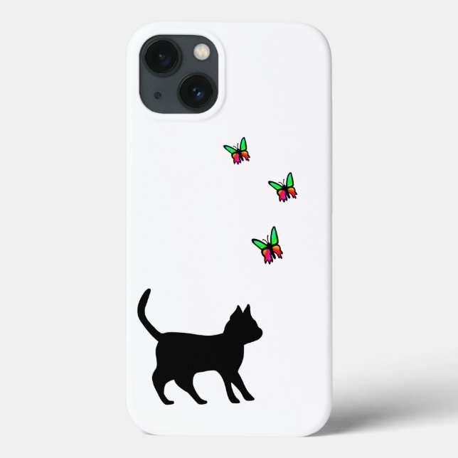 Funda De Case-Mate Para iPhone Gato negro y mariposa (Reverso)