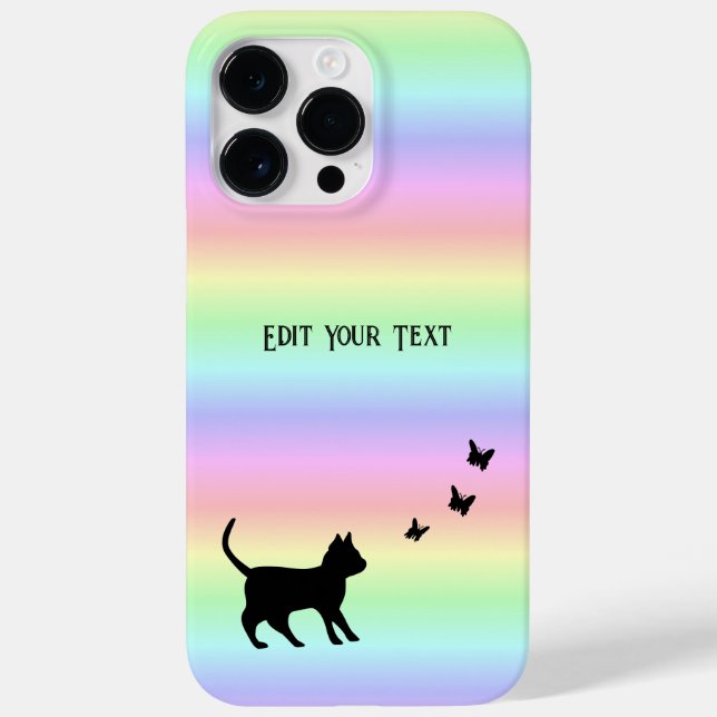Funda De Case-Mate Para iPhone Gato negro y mariposa en el arcoiris (Reverso)