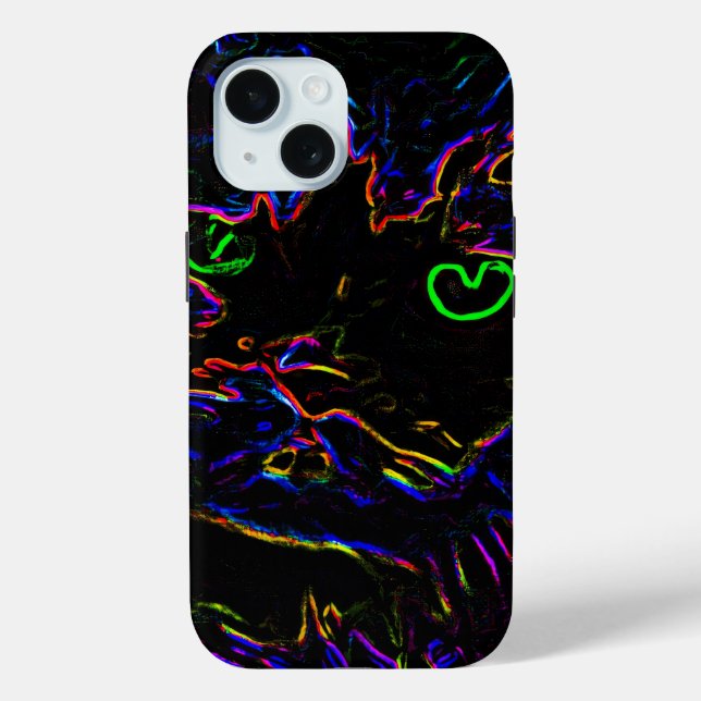 Funda De Case-Mate Para iPhone Gato Neon Glow (Reverso )