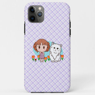 Funda Para iPhone 11 Pro Max gato, niña y tulipanes