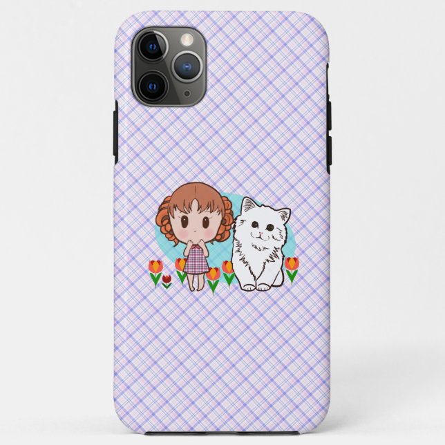 Funda De Case-Mate Para iPhone gato, niña y tulipanes (Reverso)