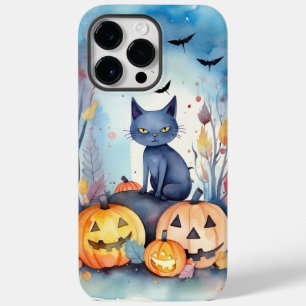 Funda Para iPhone 14 Pro Max De Case-Mate Gato Oriental Azul de Halloween con Calabazas Espe