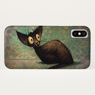 Funda Para iPhone X Gato oriental negro de Shorthair del vintage