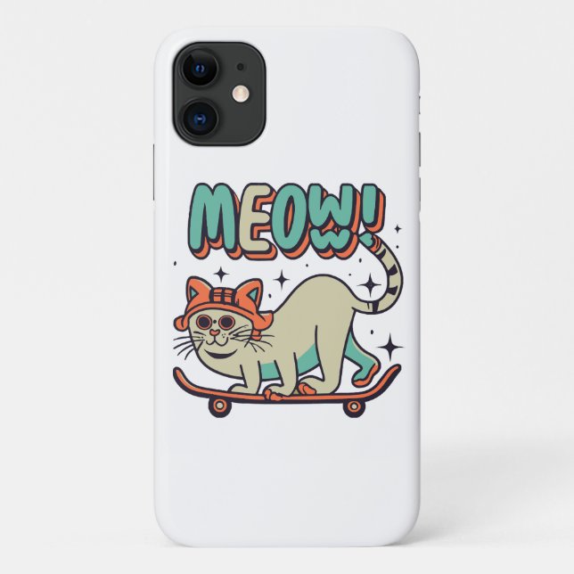 Funda De Case-Mate Para iPhone Gato Patinando Miau (Reverso)