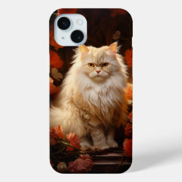 Funda Para iPhone 15 Mini Gato persa con flores