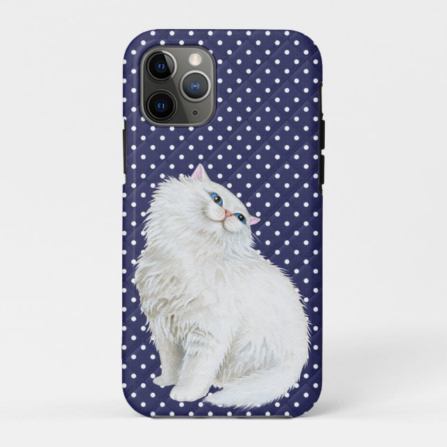 Funda De Case-Mate Para iPhone Gato persa con puntos azules y blancos (Reverso)