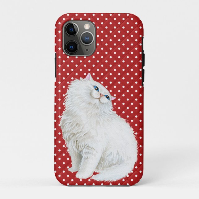 Funda De Case-Mate Para iPhone Gato persa con puntos rojos y blancos (Reverso)