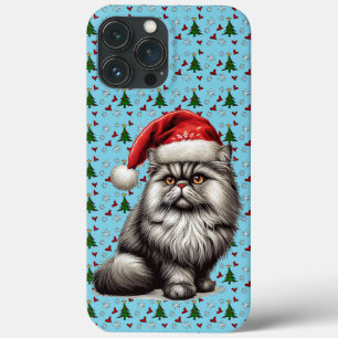 Funda Para iPhone 13 Pro Max Gato persa navidad, gatito floral de Santa Persa