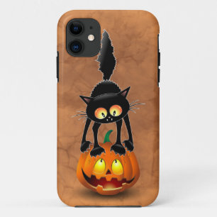 Funda Para iPhone 11 Gato Personalizado asustado de Halloween en calaba