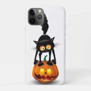 Funda Para iPhone 11 Pro Gato Personalizado asustado de Halloween en calaba
