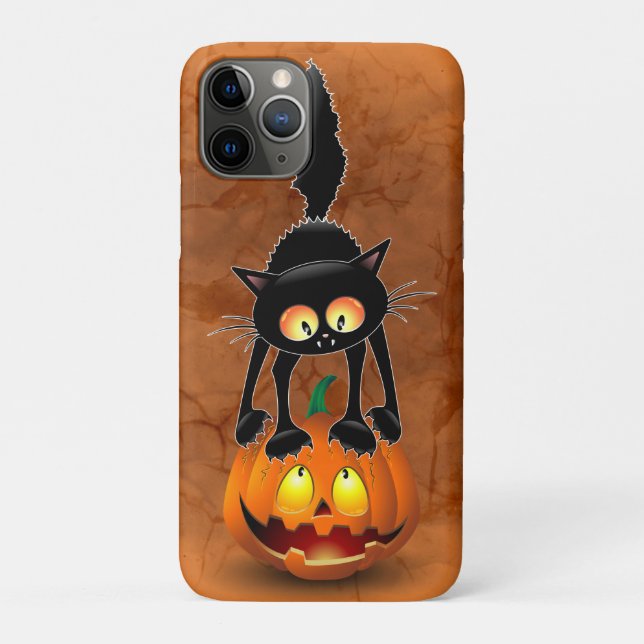Funda De Case-Mate Para iPhone Gato Personalizado asustado de Halloween en calaba (Reverso)