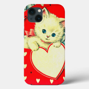 Funda Para iPhone 13 Gato retro Kitty Corazón de Corazón
