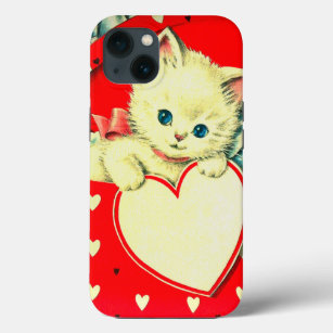 Funda Para iPhone 13 Gato retro Kitty Corazón de Corazón