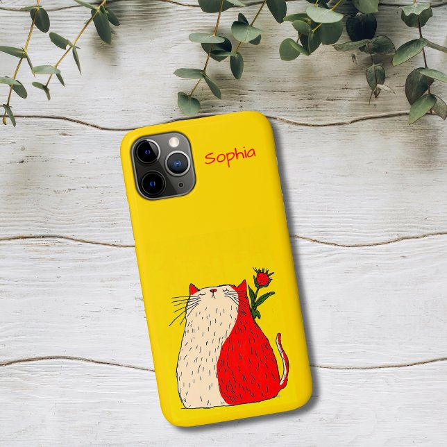 Funda De Case-Mate Para iPhone Gato Rojo y Blanco con Flor (Subido por el creador)