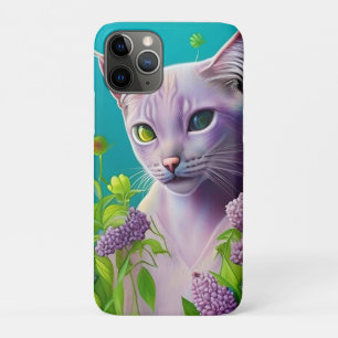 Funda Para iPhone 11 Pro Gato siamés de Lilac en flores de Lilac en Verde a