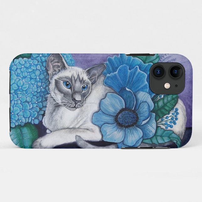 Funda De Case-Mate Para iPhone gato siamés de punta azul (Reverso (horizontal))