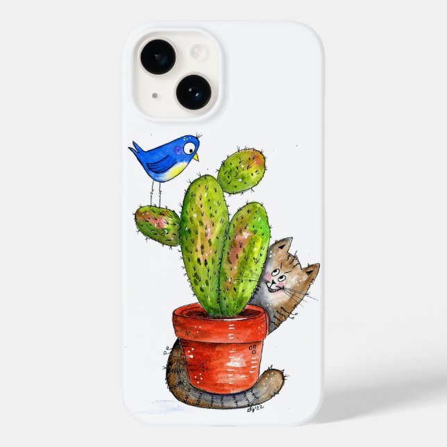 Funda De Case-Mate Para iPhone Gato sinusal con cactus (Reverso )