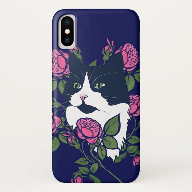Funda De Case-Mate Para iPhone Gato Tuxedo Peony Floral Art Tuxie Gatos (Reverso)