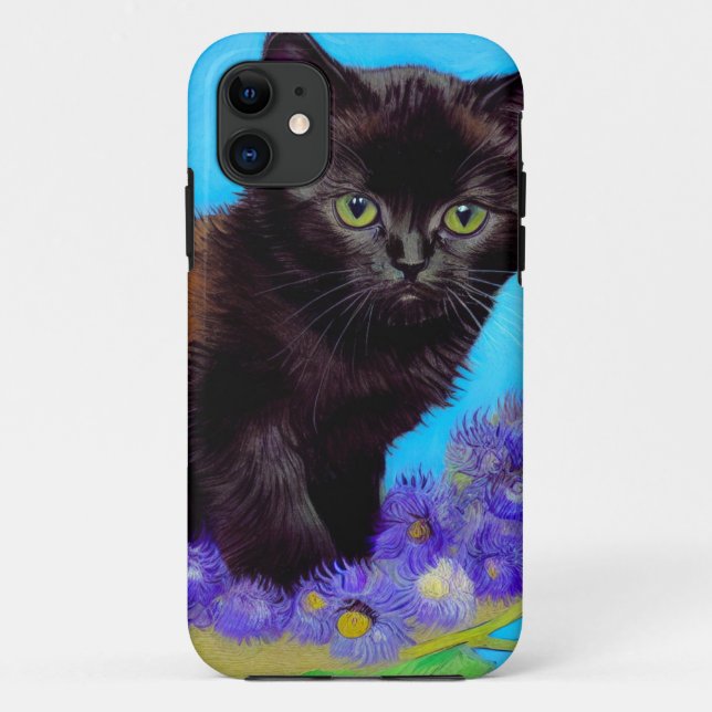 Funda De Case-Mate Para iPhone Gato Van Gogh y flores (Reverso)