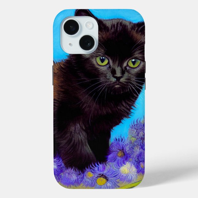Funda De Case-Mate Para iPhone Gato Van Gogh y flores (Reverso )