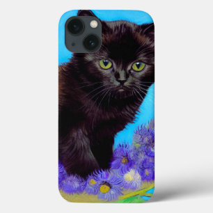 Funda Para iPhone 13 Gato Van Gogh y flores