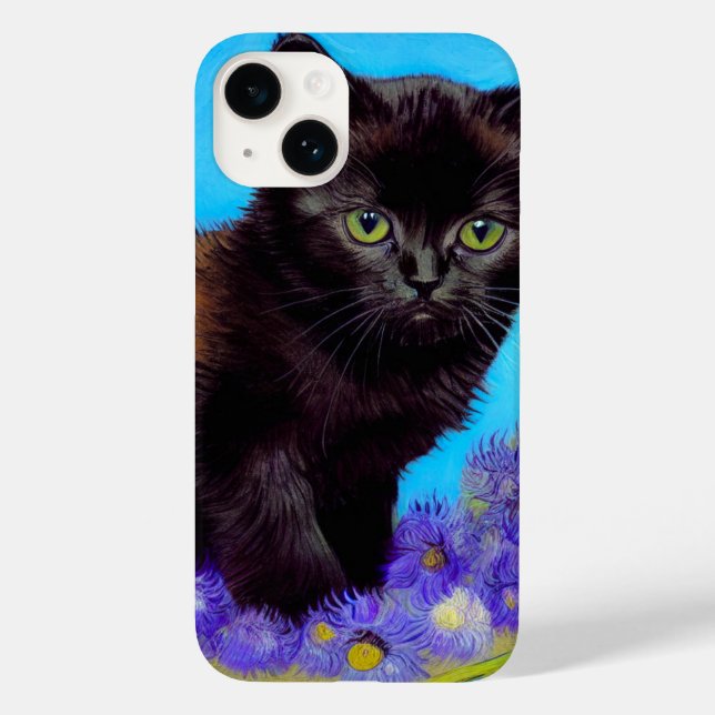 Funda De Case-Mate Para iPhone Gato Van Gogh y flores (Reverso )