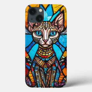 Funda Para iPhone 13 Gato Vidrio Pintado Arcoíris Diseño Estético Único