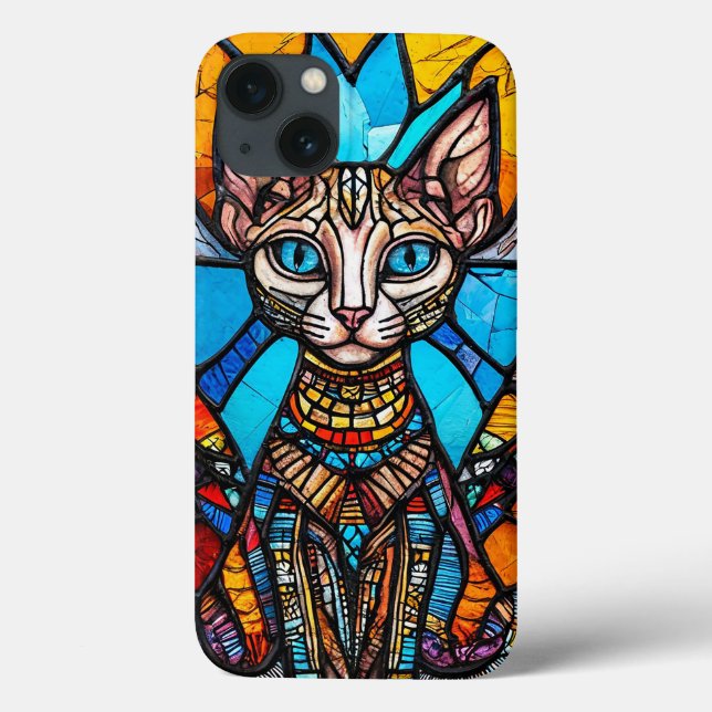 Funda De Case-Mate Para iPhone Gato Vidrio Pintado Arcoíris Diseño Estético Único (Reverso)