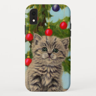 Funda Para iPhone XR Gato vintage y árbol de Navidad