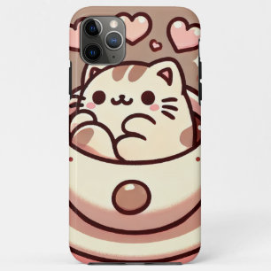 Funda Para iPhone 11 Pro Max Gato y café deliciosos kawaii Kitty en la televisi