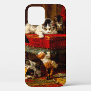 Funda Para iPhone 12 Gato y gatitos jugando con silla