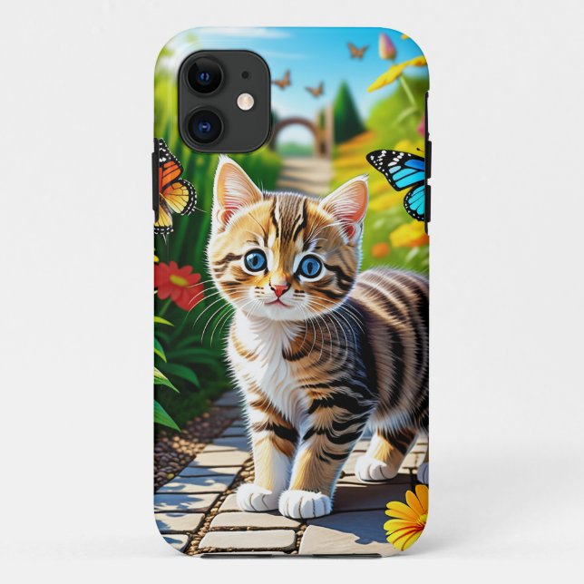 Funda De Case-Mate Para iPhone Gato y mariposas (Reverso)