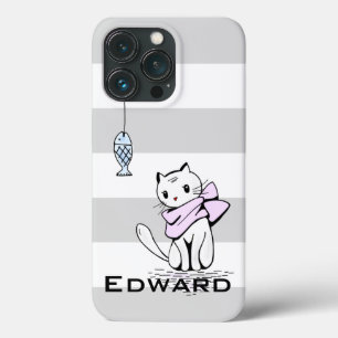 Funda Para iPhone 13 Pro Gato y pez blanco tentado
