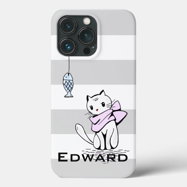 Funda De Case-Mate Para iPhone Gato y pez blanco tentado (Reverso )