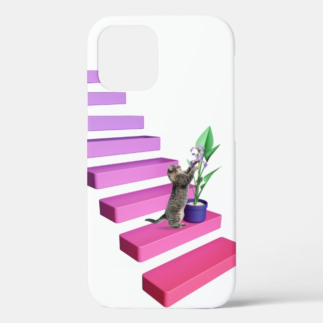 Funda De Case-Mate Para iPhone Gato y planta de tabby en escaleras (Reverso )