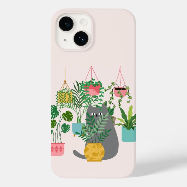 Funda De Case-Mate Para iPhone Gato y Plantas (Reverso )