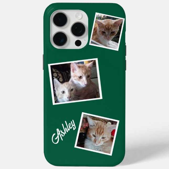 Funda De Case-Mate Para iPhone Gatos 3 Fotos Collage Mascotas Nombre Verde (Reverso )