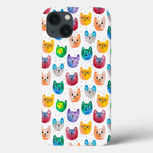 Funda Para iPhone 13 Gatos acuarelas y amigos