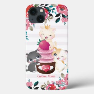 Funda Para iPhone 13 Gatos de dibujos animados florales caprichosos Cup