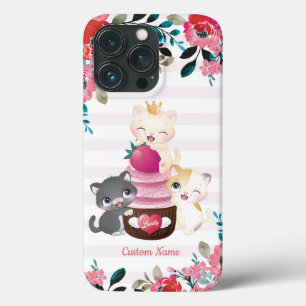 Funda Para iPhone 13 Pro Gatos de dibujos animados florales caprichosos Cup