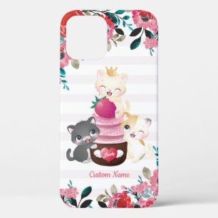 Funda Para iPhone 12 Gatos de dibujos animados florales caprichosos Cup