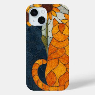 Funda Para iPhone 15 Gatos de Vidrio Emplomado y Diseño de Arte de Gira