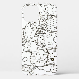 Funda Para iPhone 12 Gatos Doodle: blanco y negro.