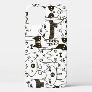 Funda Para iPhone 12 Gatos Doodle: divertido patrón sin costuras.