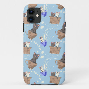 Funda Para iPhone 11 Gatos en caja y gotas de leche en azul
