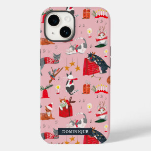 Funda Para iPhone 14 De Case-Mate Gatos lindos navidad retro rosa 