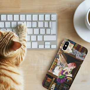 Funda Para iPhone X Gatos Mágicos Hadas Biblioteca Encantada Libros